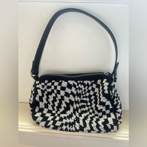 Mango black and white check beaded shoulder bag
